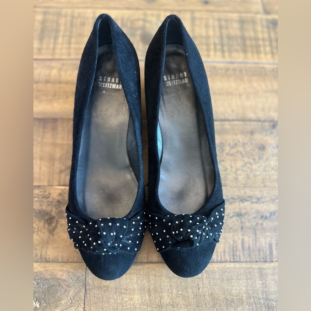 Stuart Weitzman Black Suede Metal Studded Beaded … - image 2